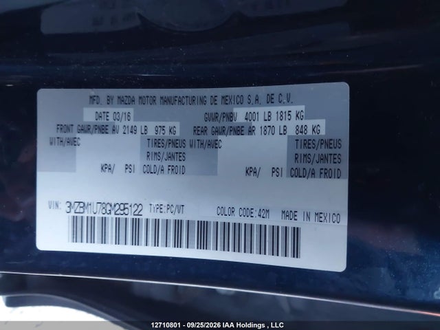 Продажа на аукционе авто 2016 Mazda Mazda3 G/gx, vin: 3MZBM1U78GM295122, номер лота: 12710801