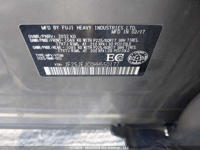 Продажа на аукционе авто 2017 Subaru Forester 2.5i Limited, vin: JF2SJEJC0HH550177, номер лота: 12710836
