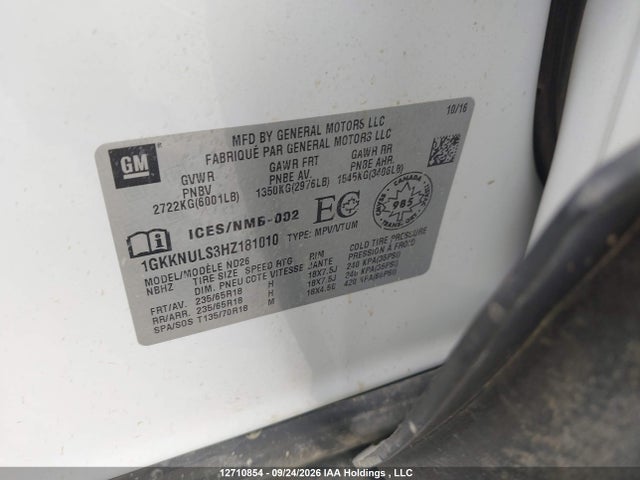 Auction sale of the 2017 Gmc Acadia Slt-1, vin: 1GKKNULS3HZ181010, lot number: 12710854