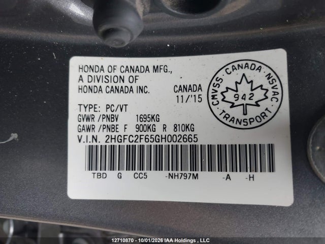 2HGFC2F65GH002665 Honda Civic Lx
