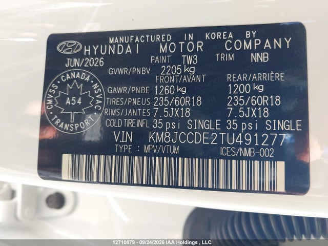 Продаж на аукціоні авто 2026 Hyundai Tucson Preferred Awd With Trend Package, vin: KM8JCCDE2TU491277, номер лоту: 12710879