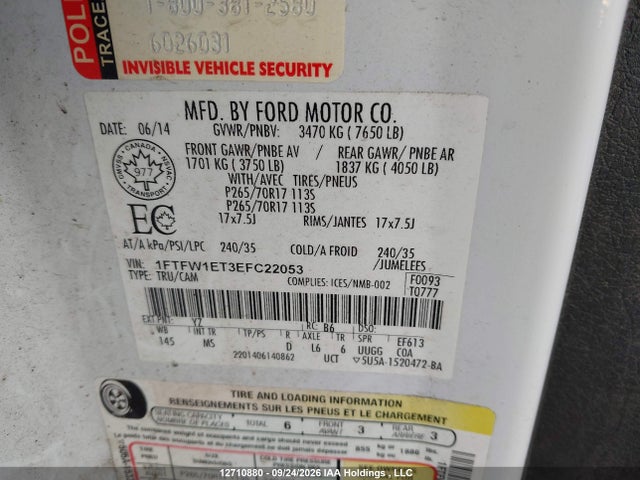 Продажа на аукционе авто 2014 Ford F150 Supercrew, vin: 1FTFW1ET3EFC22053, номер лота: 12710880