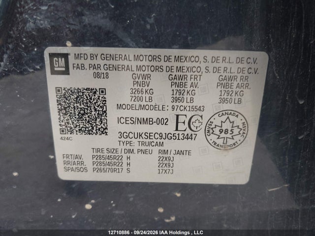 Продаж на аукціоні авто 2018 Chevrolet Silverado 1500 2lz, vin: 3GCUKSEC9JG513447, номер лоту: 12710886