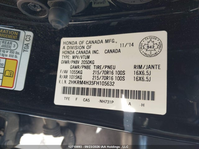 Honda CR-V LX 2015 2HKRM4H35FH105632 Image 9