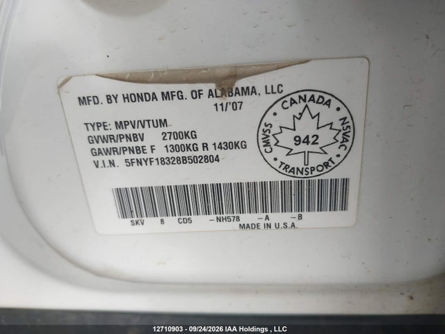 Продажа на аукционе авто 2008 Honda Pilot Se, vin: 5FNYF18328B502804, номер лота: 12710903