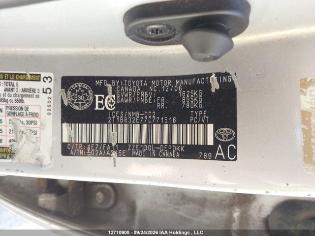 Aukcja sprzedaży 2007 Toyota Corolla, vin: 2T1BR32E77C771516, numer aukcji: 12710908