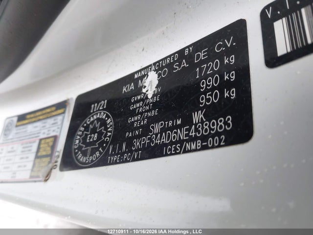 12710911 :رقم المزاد ، 3KPF34AD6NE438983 vin ، 2022 Kia Forte مزاد بيع