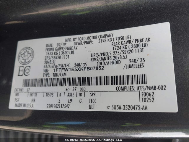Продаж на аукціоні авто 2019 Ford F150 Supercrew, vin: 1FTFW1E5XKFB07852, номер лоту: 12710913