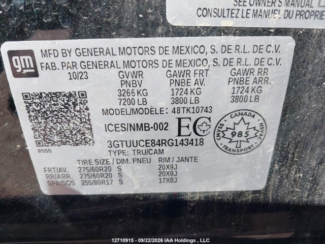 Продажа на аукционе авто 2024 Gmc Sierra K1500 Elevation, vin: 3GTUUCE84RG143418, номер лота: 12710915