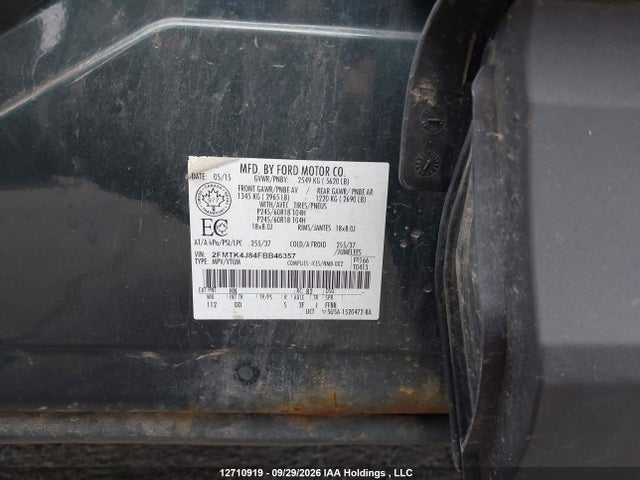 2015 Ford Edge Sel მანქანა იყიდება აუქციონზე, vin: 2FMTK4J84FBB46357, აუქციონის ნომერი: 12710919