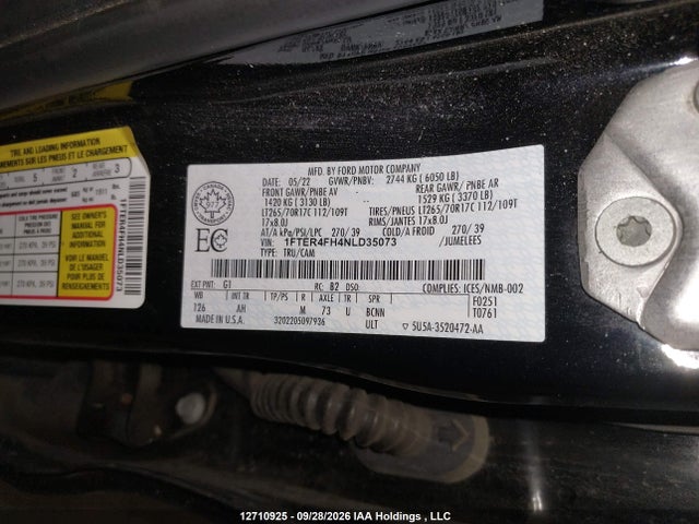 2022 Ford Ranger Xlt მანქანა იყიდება აუქციონზე, vin: 1FTER4FH4NLD35073, აუქციონის ნომერი: 12710925