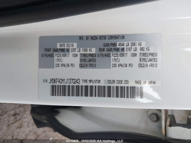 Aukcja sprzedaży 2018 Mazda Cx-5 Touring, vin: JM3KFACM1J1370243, numer aukcji: 12710926