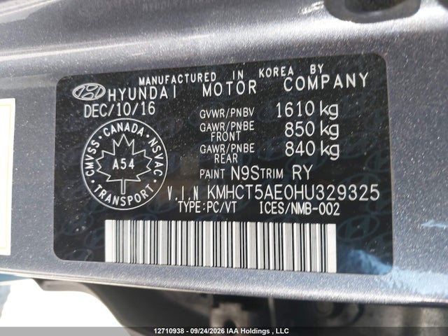 Продаж на аукціоні авто 2017 Hyundai Accent Se, vin: KMHCT5AE0HU329325, номер лоту: 12710938