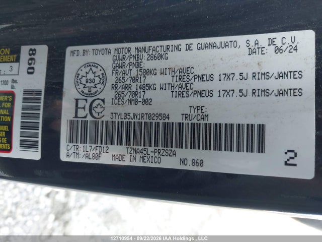 2024 Toyota Tacoma მანქანა იყიდება აუქციონზე, vin: 3TYLB5JN1RT029584, აუქციონის ნომერი: 12710954