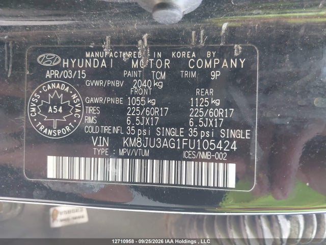 2015 Hyundai Tucson Limited/se მანქანა იყიდება აუქციონზე, vin: KM8JU3AG1FU105424, აუქციონის ნომერი: 12710958