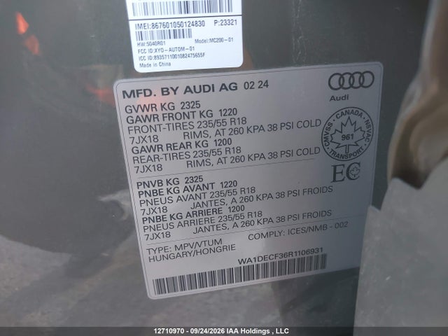 Продажа на аукционе авто 2024 Audi Q3 Premium S Line 45, vin: WA1DECF36R1106931, номер лота: 12710970