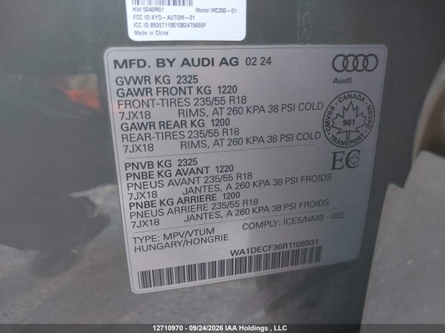Продажа на аукционе авто 2024 Audi Q3 Premium S Line 45, vin: WA1DECF36R1106931, номер лота: 12710970