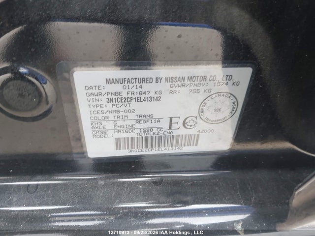 Aukcja sprzedaży 2014 Nissan Versa Note 1.6 S/1.6 Sl/1.6 Sv, vin: 3N1CE2CP1EL413142, numer aukcji: 12710973