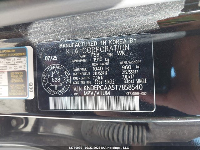 2026 Kia Seltos Lx მანქანა იყიდება აუქციონზე, vin: KNDEPCAA5T7858540, აუქციონის ნომერი: 12710992