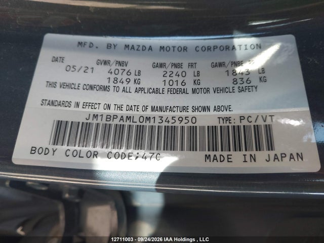 Продаж на аукціоні авто 2021 Mazda 3 Premium, vin: JM1BPAML0M1345950, номер лоту: 12711003