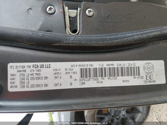 Aukcja sprzedaży 2015 Dodge Journey Sxt, vin: 3C4PDCCG9FT754281, numer aukcji: 12711019