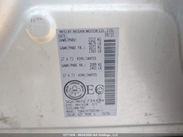 5N1AT2MV2GC734494 Nissan Rogue S/sl/sv