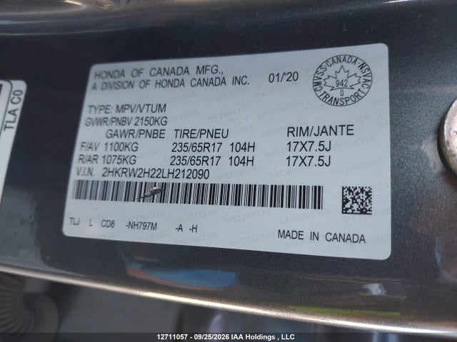 Honda CR-V LX 2020 2HKRW2H22LH212090 Image 9