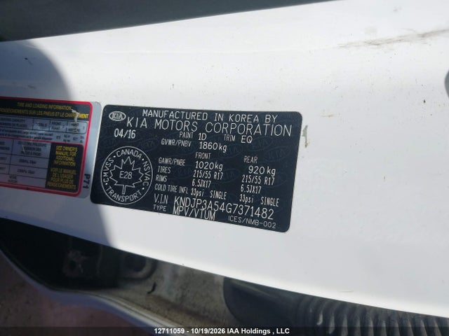 2016 Kia Soul + მანქანა იყიდება აუქციონზე, vin: KNDJP3A54G7371482, აუქციონის ნომერი: 12711059