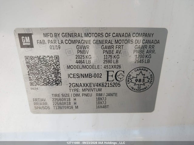 Chevrolet EQUINOX LT 2019 2GNAXKEV4K6215205 Image 9