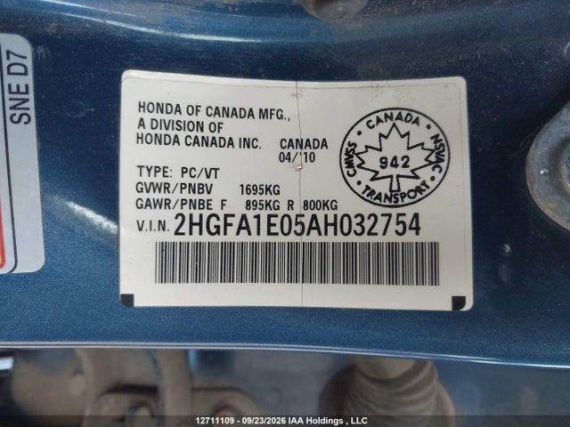 2010 Honda Civic Ex-l მანქანა იყიდება აუქციონზე, vin: 2HGFA1E05AH032754, აუქციონის ნომერი: 12711109