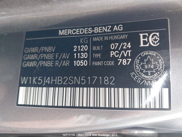 2025 Mercedes-benz Cla მანქანა იყიდება აუქციონზე, vin: W1K5J4HB2SN517182, აუქციონის ნომერი: 12711110