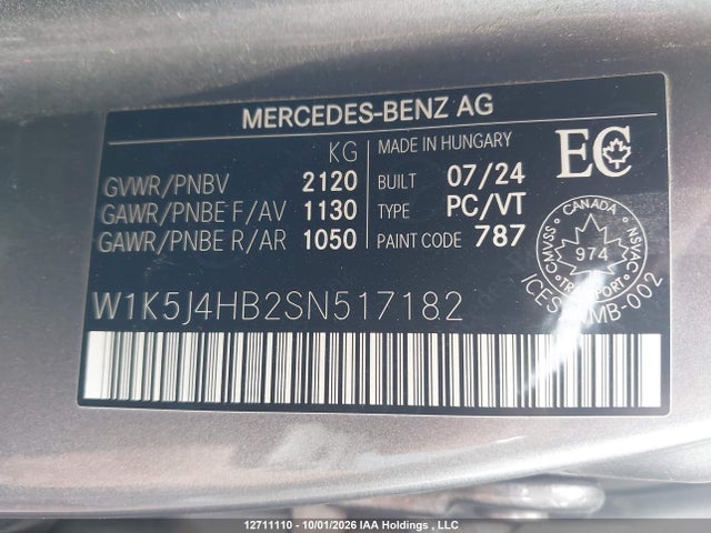 2025 Mercedes-benz Cla მანქანა იყიდება აუქციონზე, vin: W1K5J4HB2SN517182, აუქციონის ნომერი: 12711110