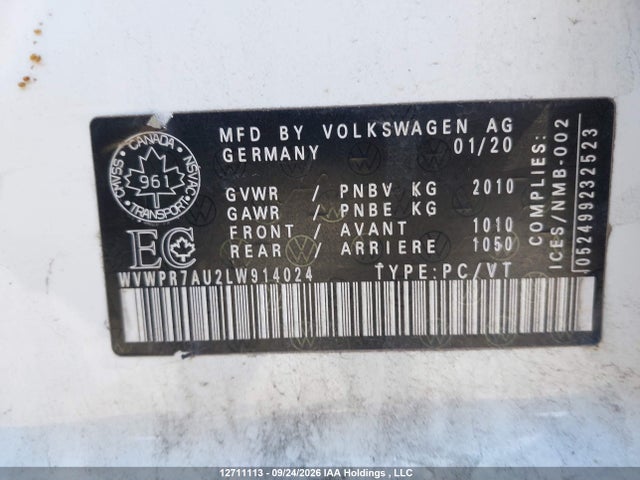 Aukcja sprzedaży 2020 Volkswagen E-golf Comfortline, vin: WVWPR7AU2LW914024, numer aukcji: 12711113