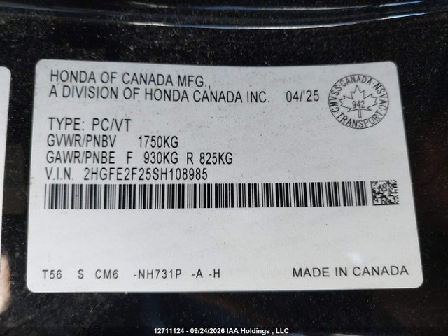 Honda Civic Lx 2025 2HGFE2F25SH108985 Image 9