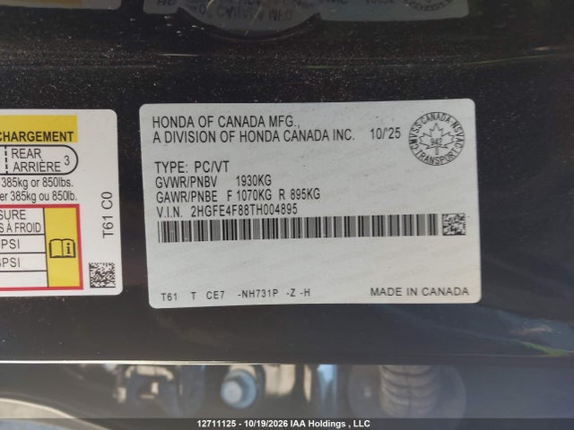 2HGFE4F88TH004895 Honda Civic Sport Hybrid/sport Touring Hybrid