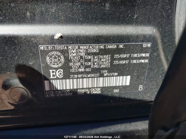 Aukcja sprzedaży 2020 Toyota Rav4 Le, vin: 2T3B1RFV4LW096227, numer aukcji: 12711148