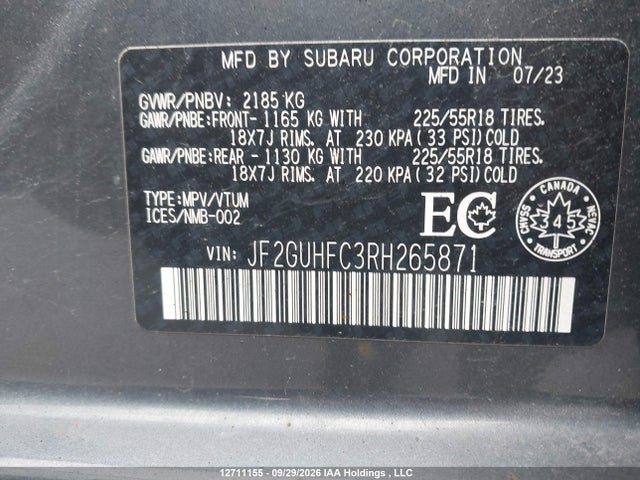 Auction sale of the 2024 Subaru Crosstrek Onyx, vin: JF2GUHFC3RH265871, lot number: 12711155