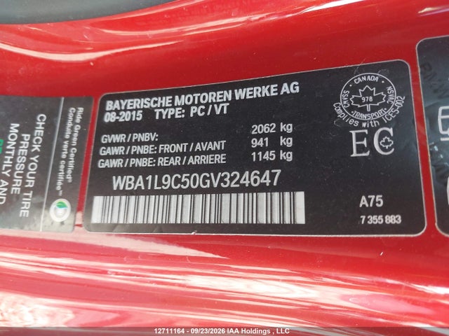 2016 Bmw 228i Xdrive მანქანა იყიდება აუქციონზე, vin: WBA1L9C50GV324647, აუქციონის ნომერი: 12711164