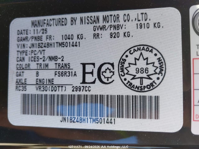 Продаж на аукціоні авто 2026 Nissan Z, vin: JN1BZ4BH1TM501441, номер лоту: 12711171