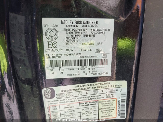 Продаж на аукціоні авто 2009 Ford F150 Supercrew, vin: 1FTRW14829FA02872, номер лоту: 12711174