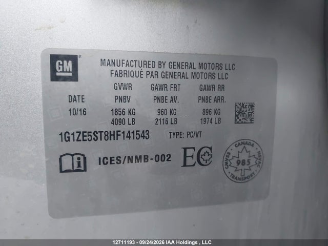 2017 Chevrolet Malibu Lt მანქანა იყიდება აუქციონზე, vin: 1G1ZE5ST8HF141543, აუქციონის ნომერი: 12711193
