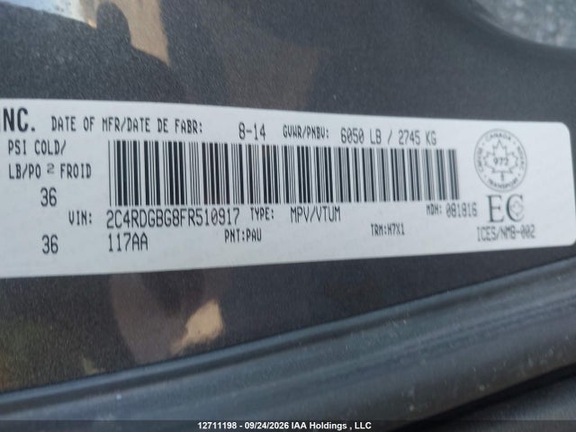 12711198 :رقم المزاد ، 2C4RDGBG8FR510917 vin ، 2015 Dodge Grand Caravan مزاد بيع