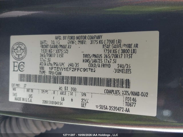 2015 Ford F-150 Xlt მანქანა იყიდება აუქციონზე, vin: 1FTEW1EF2FFC96782, აუქციონის ნომერი: 12711207