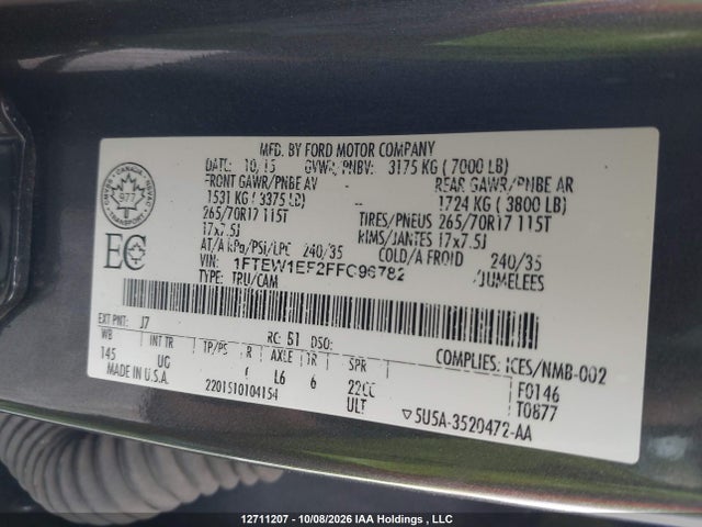 2015 Ford F-150 Xlt მანქანა იყიდება აუქციონზე, vin: 1FTEW1EF2FFC96782, აუქციონის ნომერი: 12711207