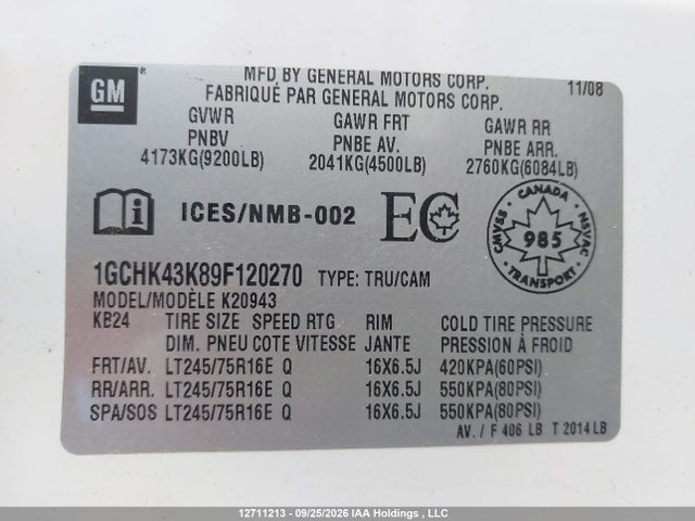 2009 Chevrolet Silverado 2500 Hd მანქანა იყიდება აუქციონზე, vin: 1GCHK43K89F120270, აუქციონის ნომერი: 12711213