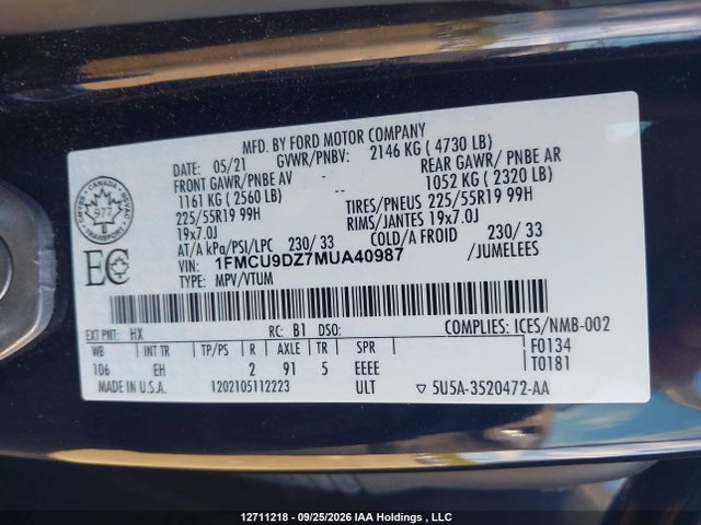 Ford Escape 2021 1FMCU9DZ7MUA40987 Image 9