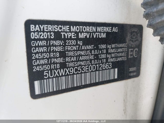BMW X3 2014 5UXWX9C53E0D12663 Image 9