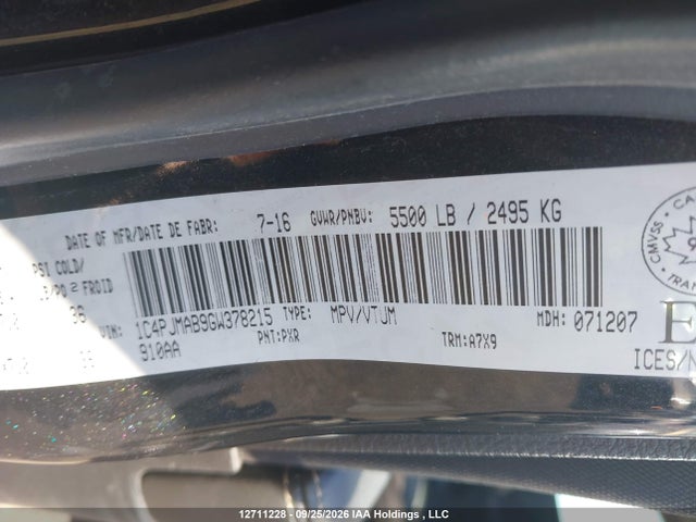 Aukcja sprzedaży 2016 Jeep Cherokee Sport, vin: 1C4PJMAB9GW378215, numer aukcji: 12711228