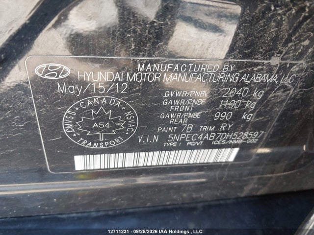 Aukcja sprzedaży 2013 Hyundai Sonata 2.0t Limited, vin: 5NPEC4AB7DH528597, numer aukcji: 12711231