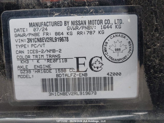 Nissan VERSA SV 2024 3N1CN8EV2RL919678 Image 9